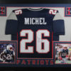 Sony Michel Autographed New England Patriots Framed Blue XL Jersey BAS 10984