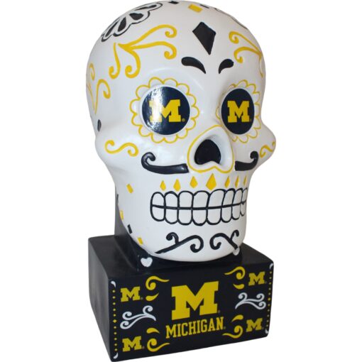 Michigan Wolverines Team Color Sugar Skull Statue Evergreen New 14909