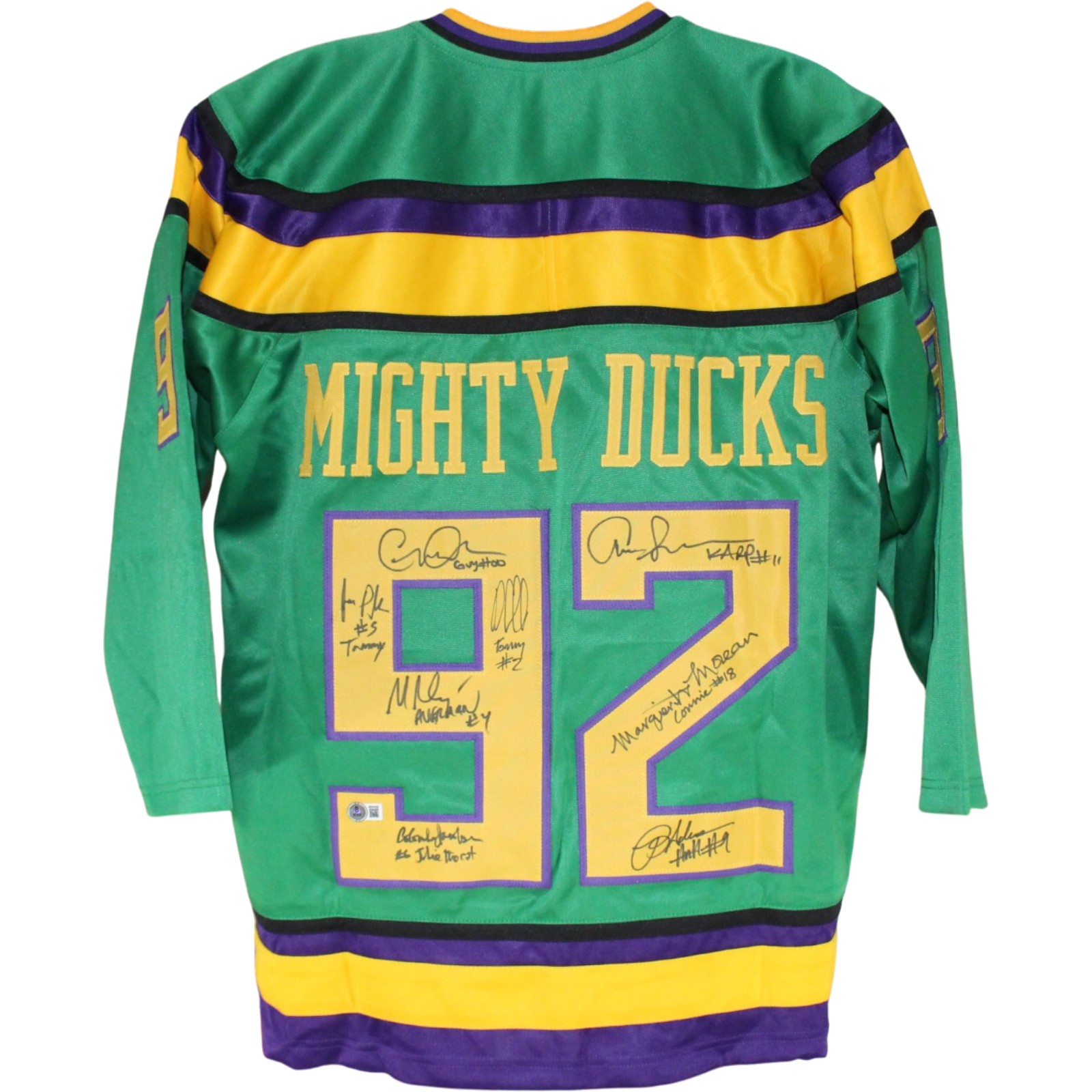 The Mighty Ducks Movie Autographed Green Jersey sz XL 8 Sigs Beckett 52785 1 The Mighty Ducks Movie Autographed Green Jersey sz XL 8 Sigs Beckett 52785