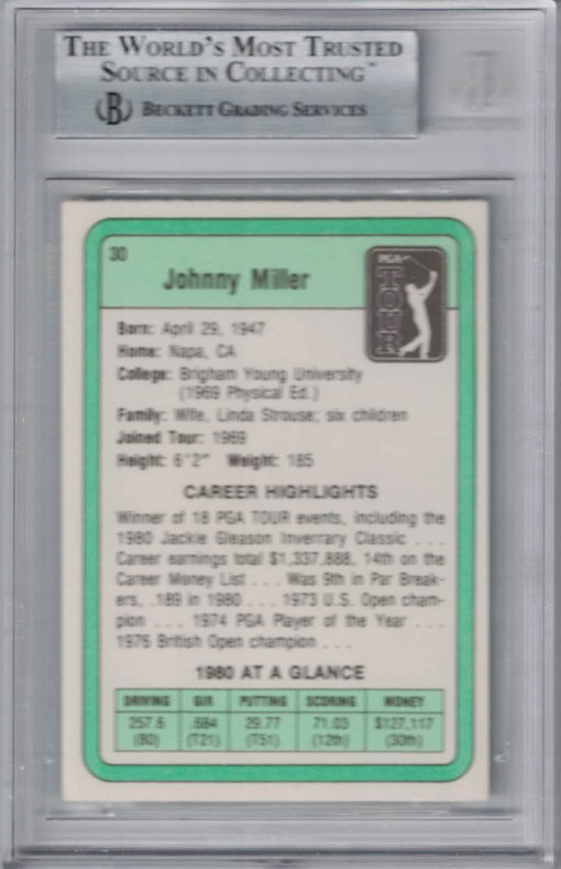 Johnny Miller Autographed PGA Tour 1981 Donruss #30 Trading Card BAS 27022