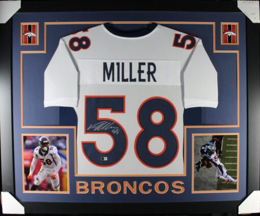 Von Miller Autographed/Signed Pro Style White XL Framed Jersey Beckett 51230