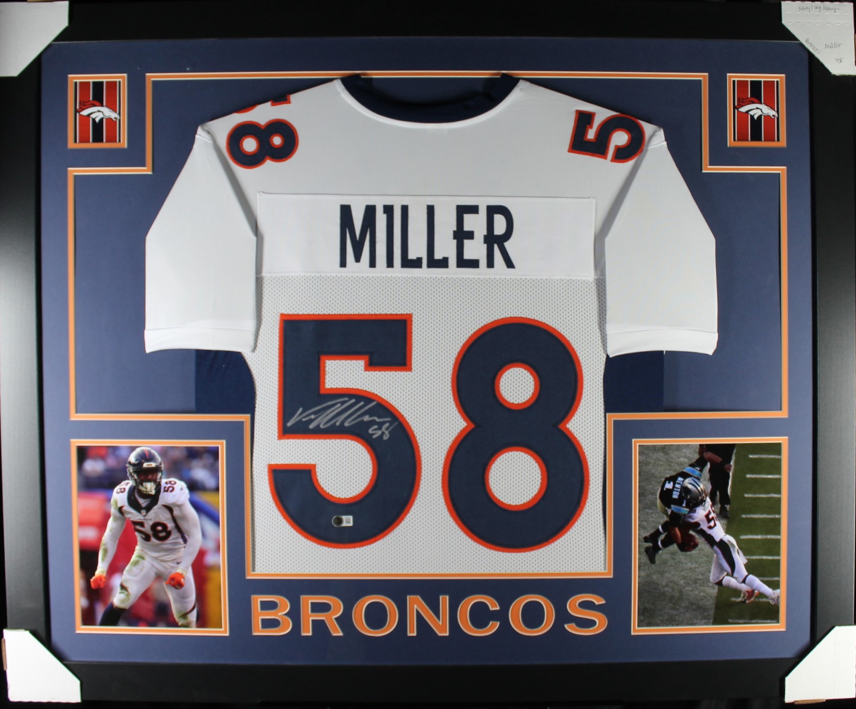 Von Miller Autographed/Signed Pro Style White XL Framed Jersey Beckett 51230