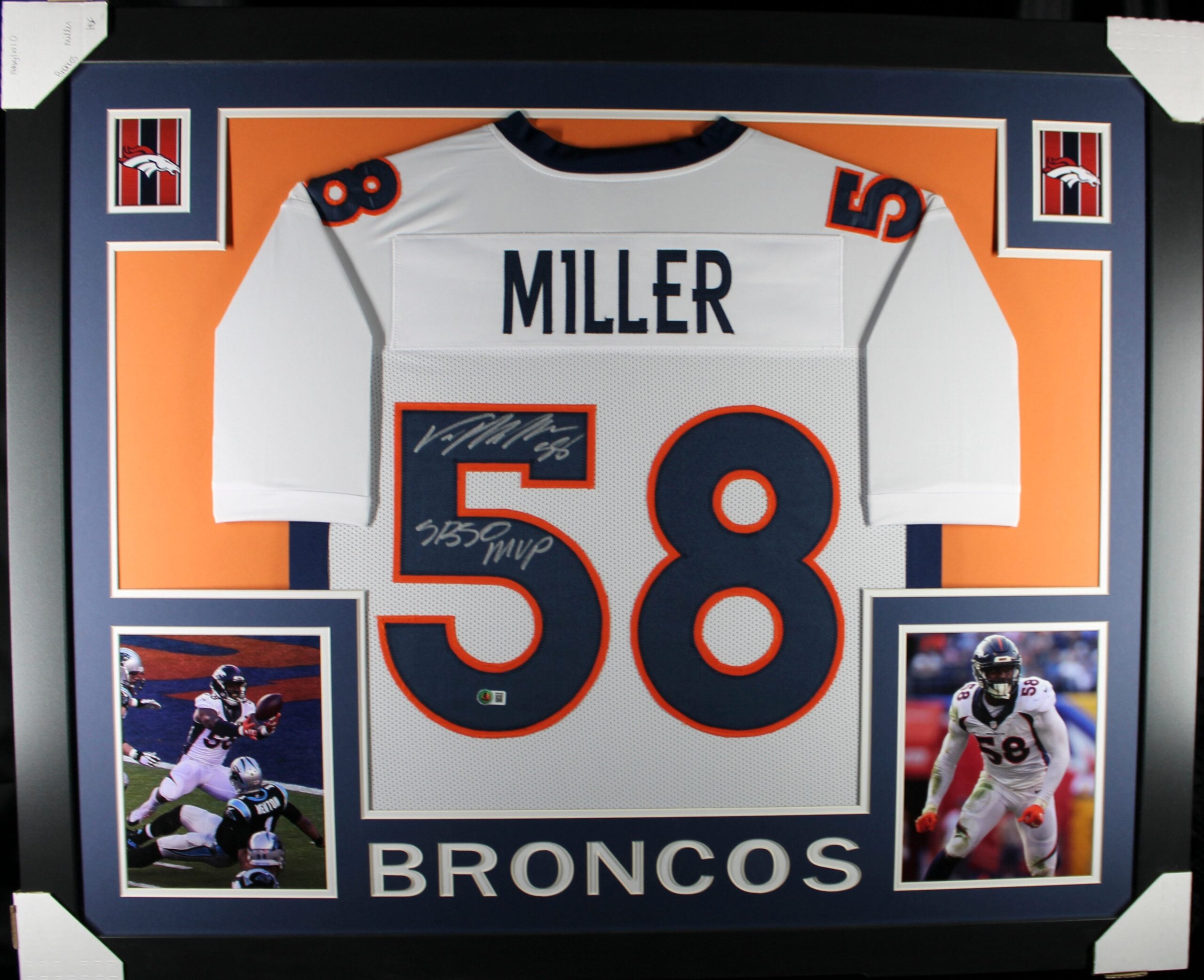 Von Miller Signed Denver Broncos Framed Jersey White #5 SB MVP Beckett WIT 58649
