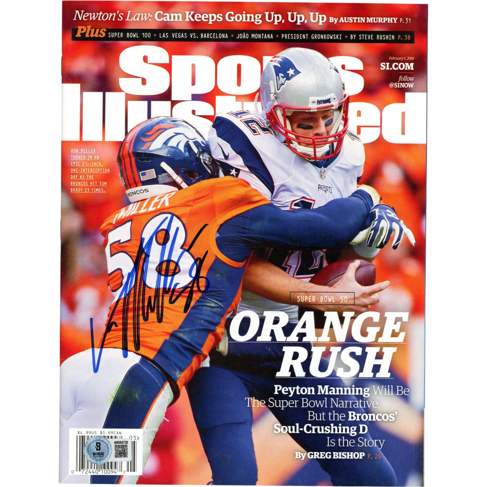 Von Miller Autographed Denver Broncos Sports Illustrated Magazine Beckett 54699