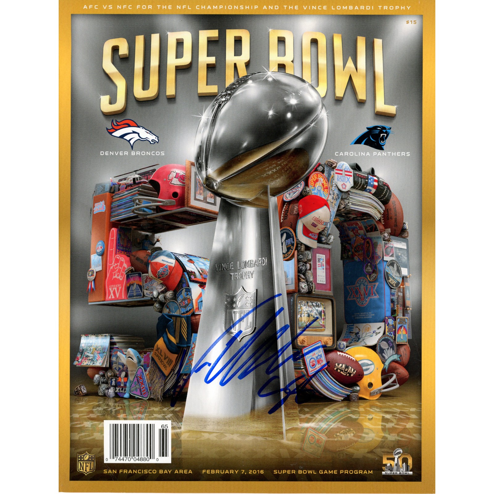Von Miller Autographed Denver Broncos Super Bowl 50 Program Beckett 48684