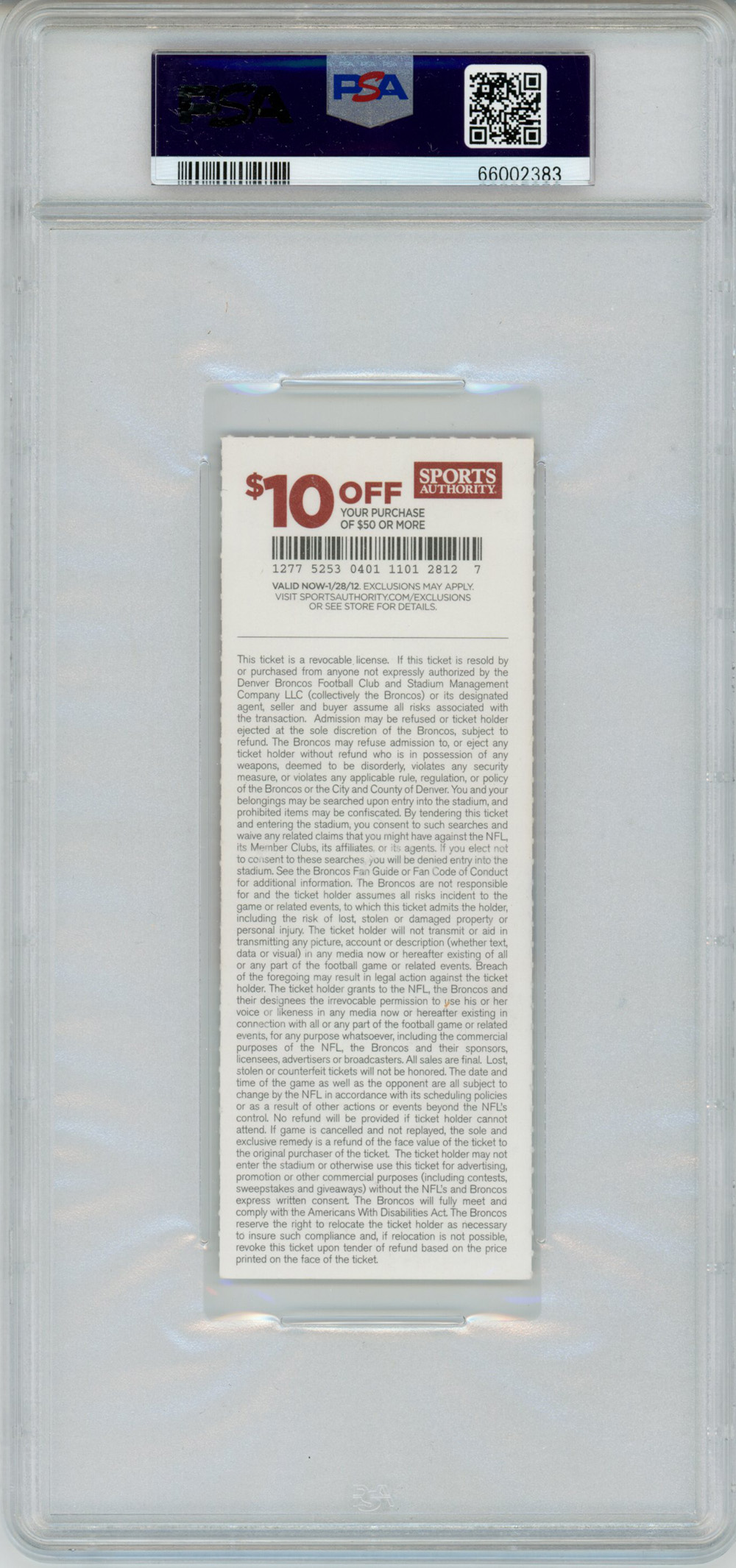 Von Miller Signed 9/12/2011 Ticket w/NFL Debut Grade 8 PSA 9 Slab