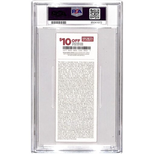 Von Miller Signed Denver Broncos NFL Debut Ticket Stub Slab 1.5/10 PSA 34350