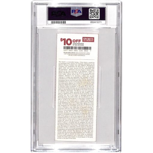 Von Miller Signed Denver Broncos NFL Debut Ticket Stub Slab 1.5/10 PSA 34351