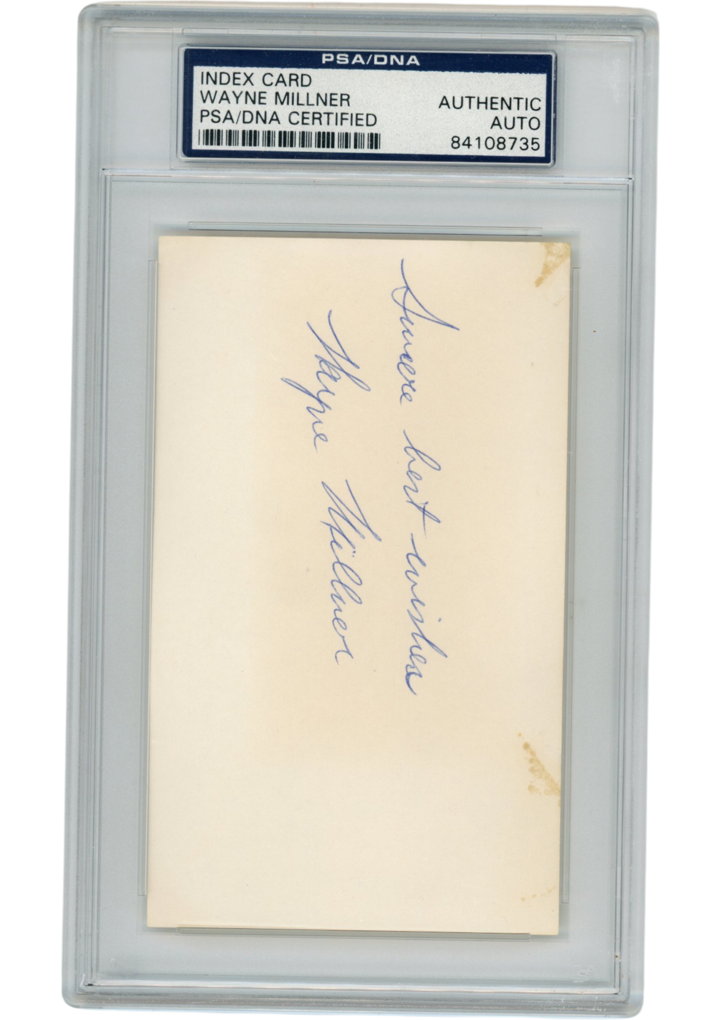 Wayne Millner Autographed Washington Redskins Index Card Insc. Slab PSA 54885