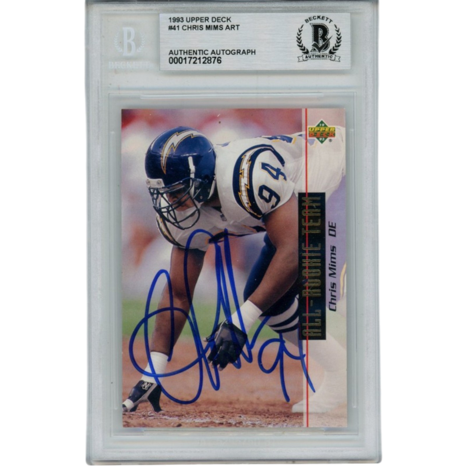 Chris Mims Signed San Diego Chargers 1993 Upper Deck #41 Card Slab Beckett 56121