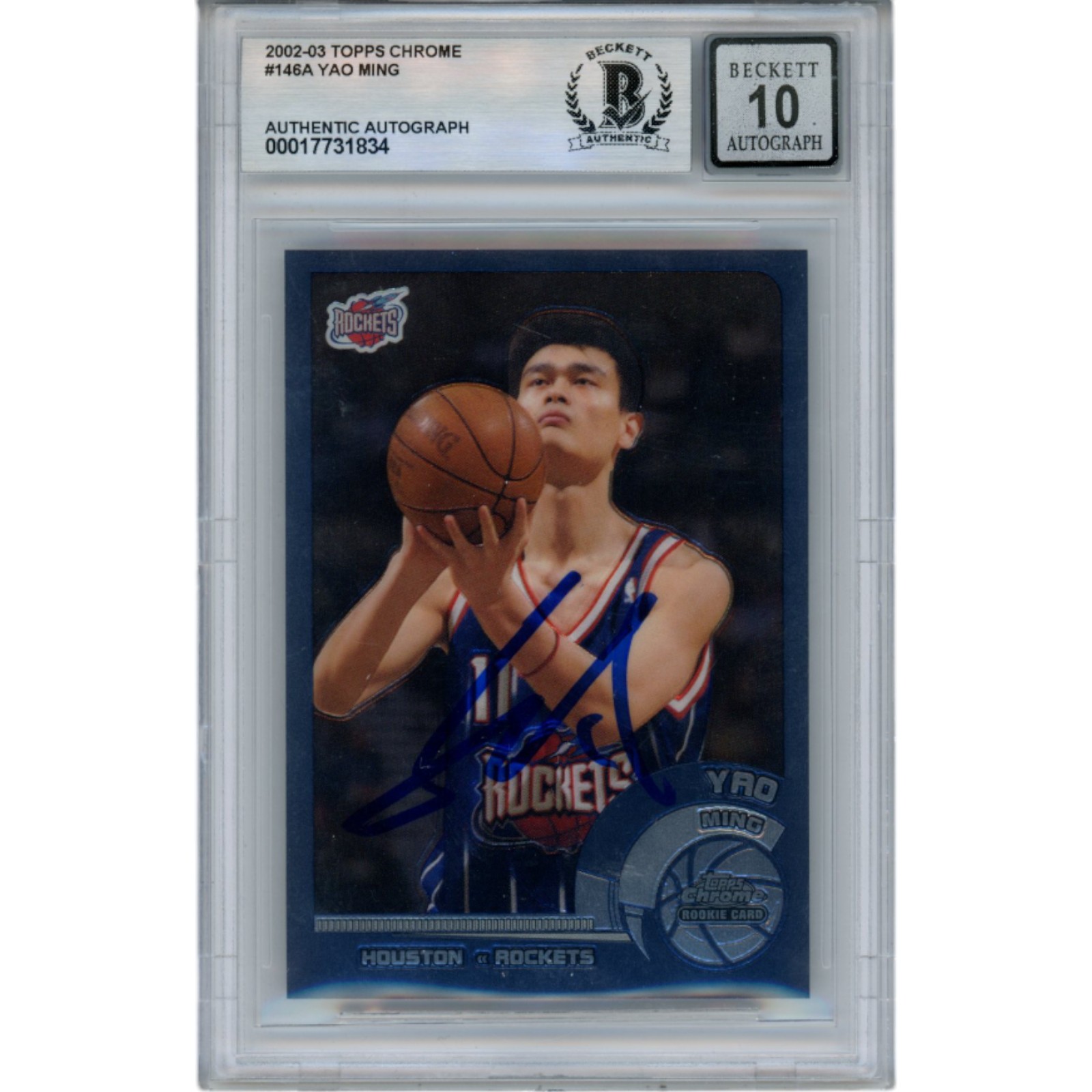 Yao Ming Signed Houston Rockets 2002 Topps Chrome #146 Card 10 Beckett 48687