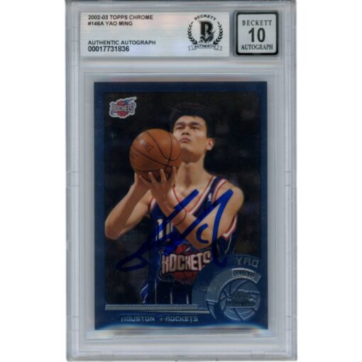 Yao Ming Signed Houston Rockets 2002 Topps Chrome #146 Card 10 Beckett 48705