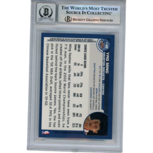 Yao Ming Signed Houston Rockets 2002 Topps Chrome #146 Card 10 Beckett 48705