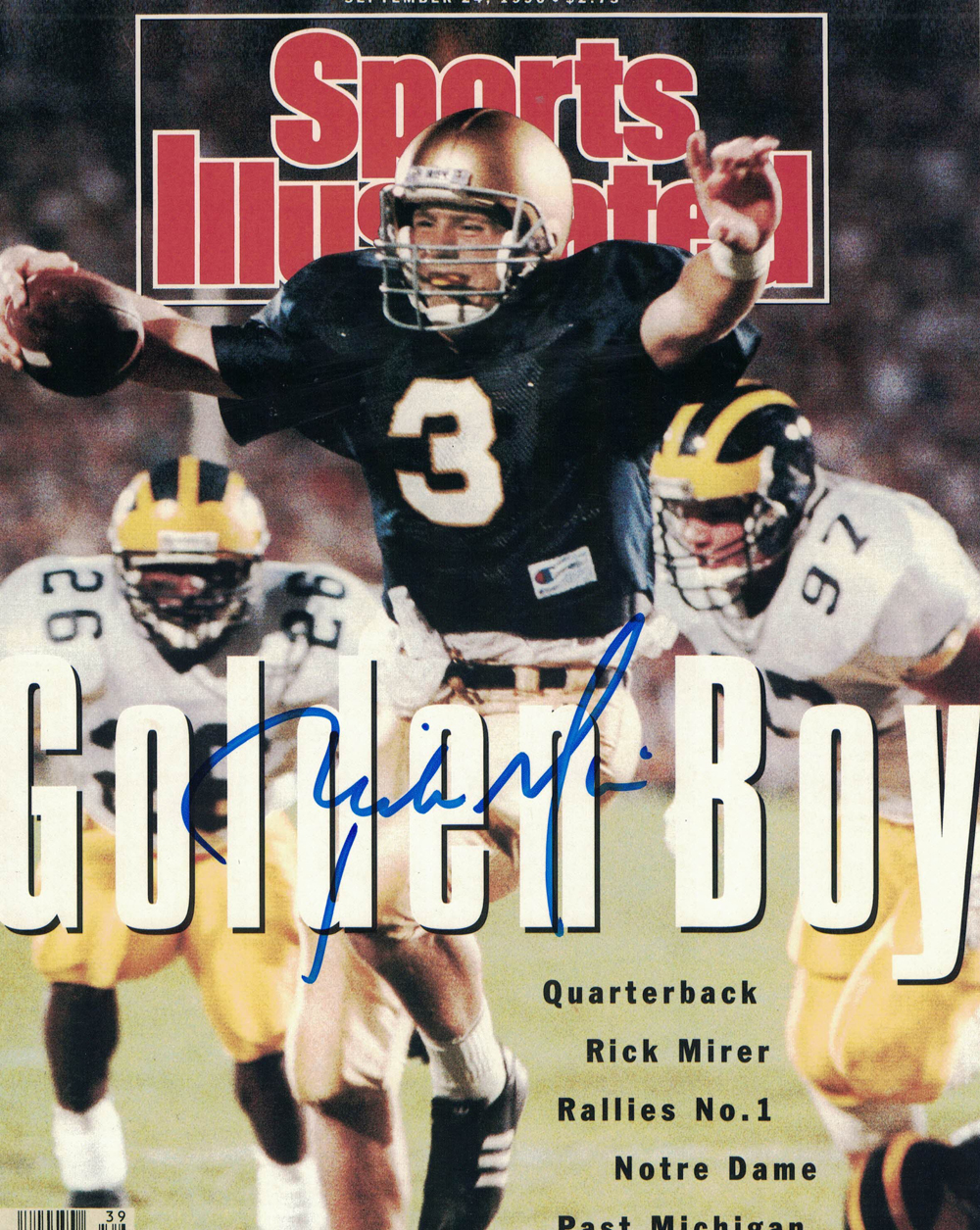 Rick Mirer Autographed/Signed Notre Dame Fighting Irish 8x10 Photo SI Cover 30313