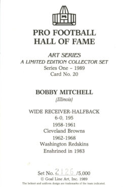 Bobby Mitchell 1989 Series One Goal Line Art Card Washington Redskins