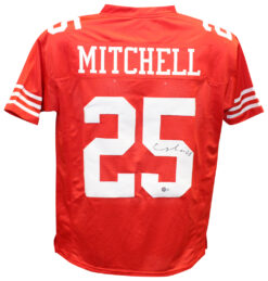 Elijah Mitchell Autographed/Signed Pro Style Red Jersey Beckett