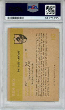 Ron Mix Autographed 1961 Fleer #162 Trading Card HOF PSA Slab
