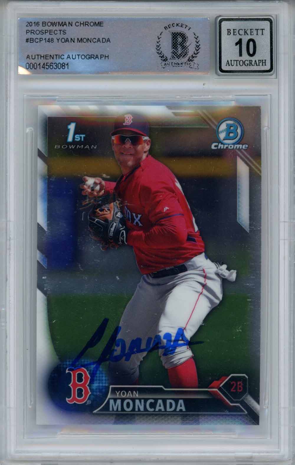 Yoan Moncada Autographed 2016 Bowman Chrome Prospects Beckett 10 Slab