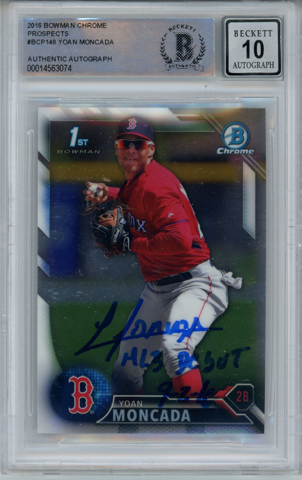 Yoan Moncada Autographed 2016 Bowman Chrome Prospects Beckett 10 Slab