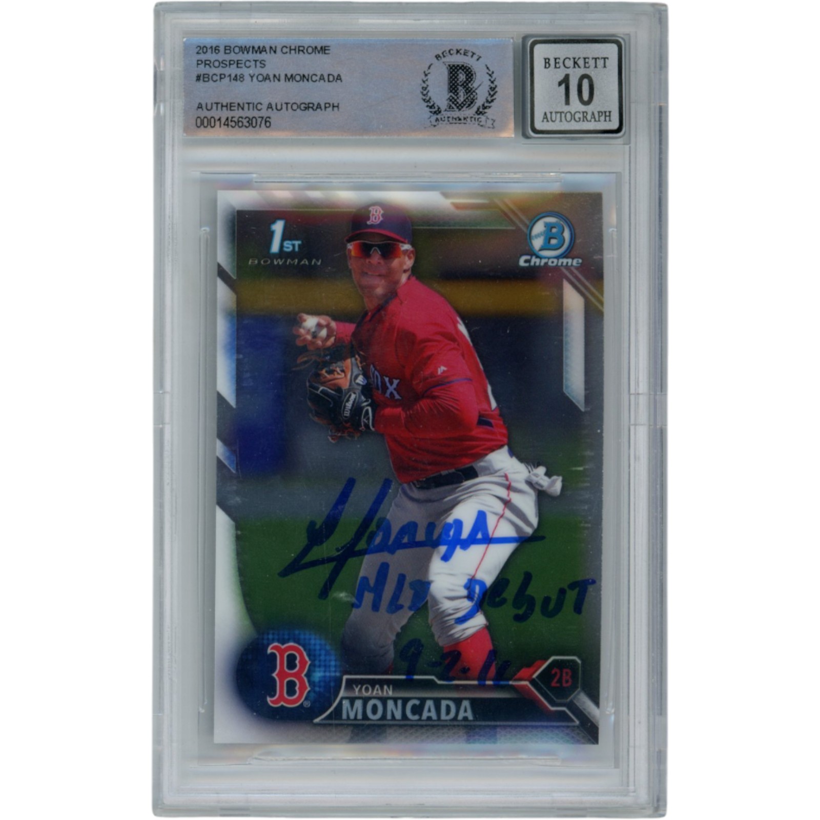 Yoan Moncada Autographed 16 Bowman Chrome Prospects #BCP148 Debut Beckett 54576