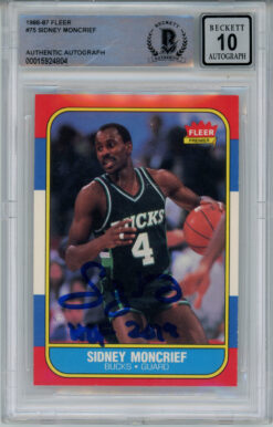 Sidney Moncrief Signed 1986-87 Fleer #75 Rookie Card Beckett 10 Slab