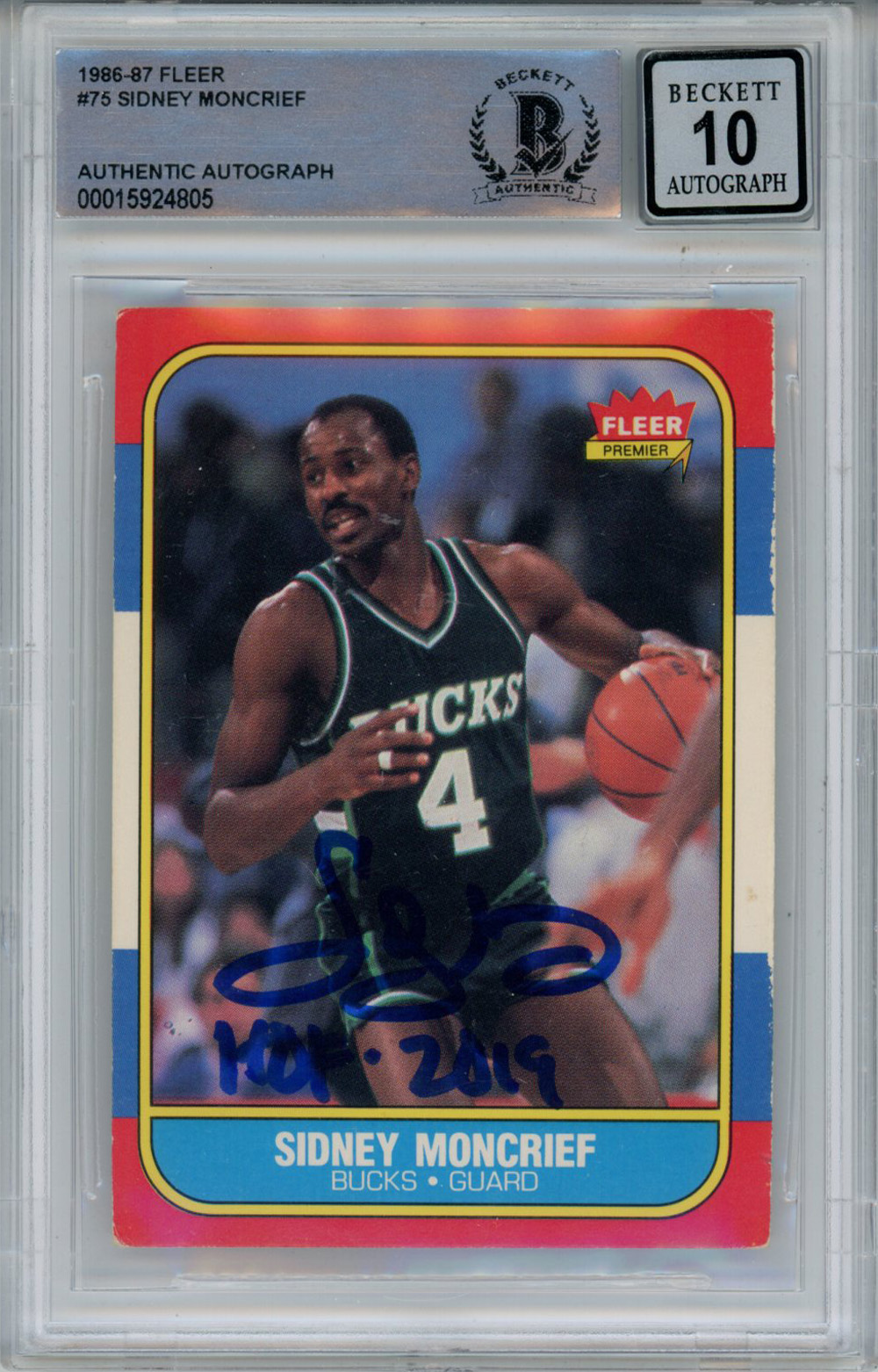 Sidney Moncrief Signed 1986-87 Fleer #75 Rookie Card Beckett 10 Slab