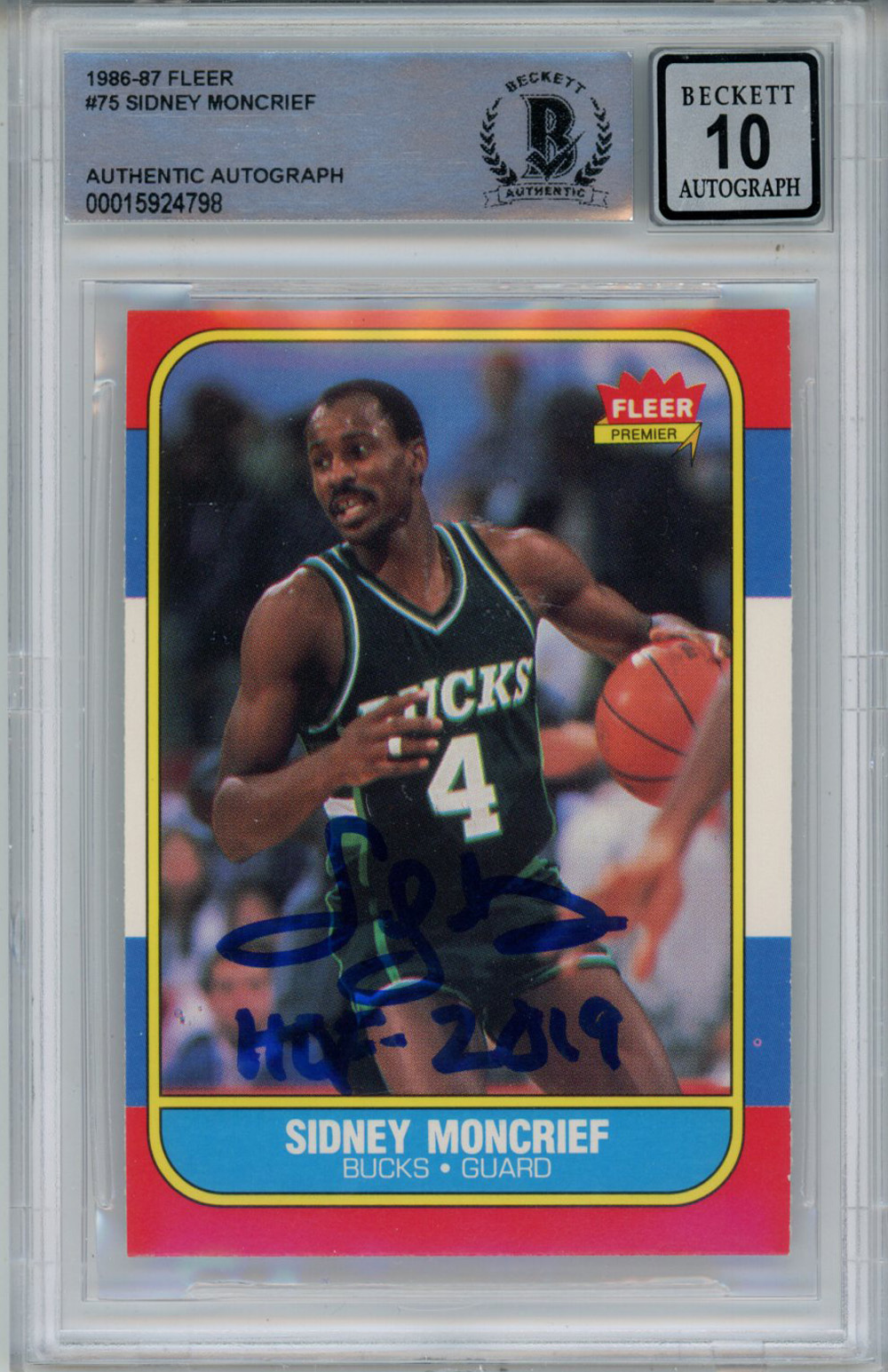 Sidney Moncrief Signed 1986-87 Fleer #75 Rookie Card Beckett 10 Slab