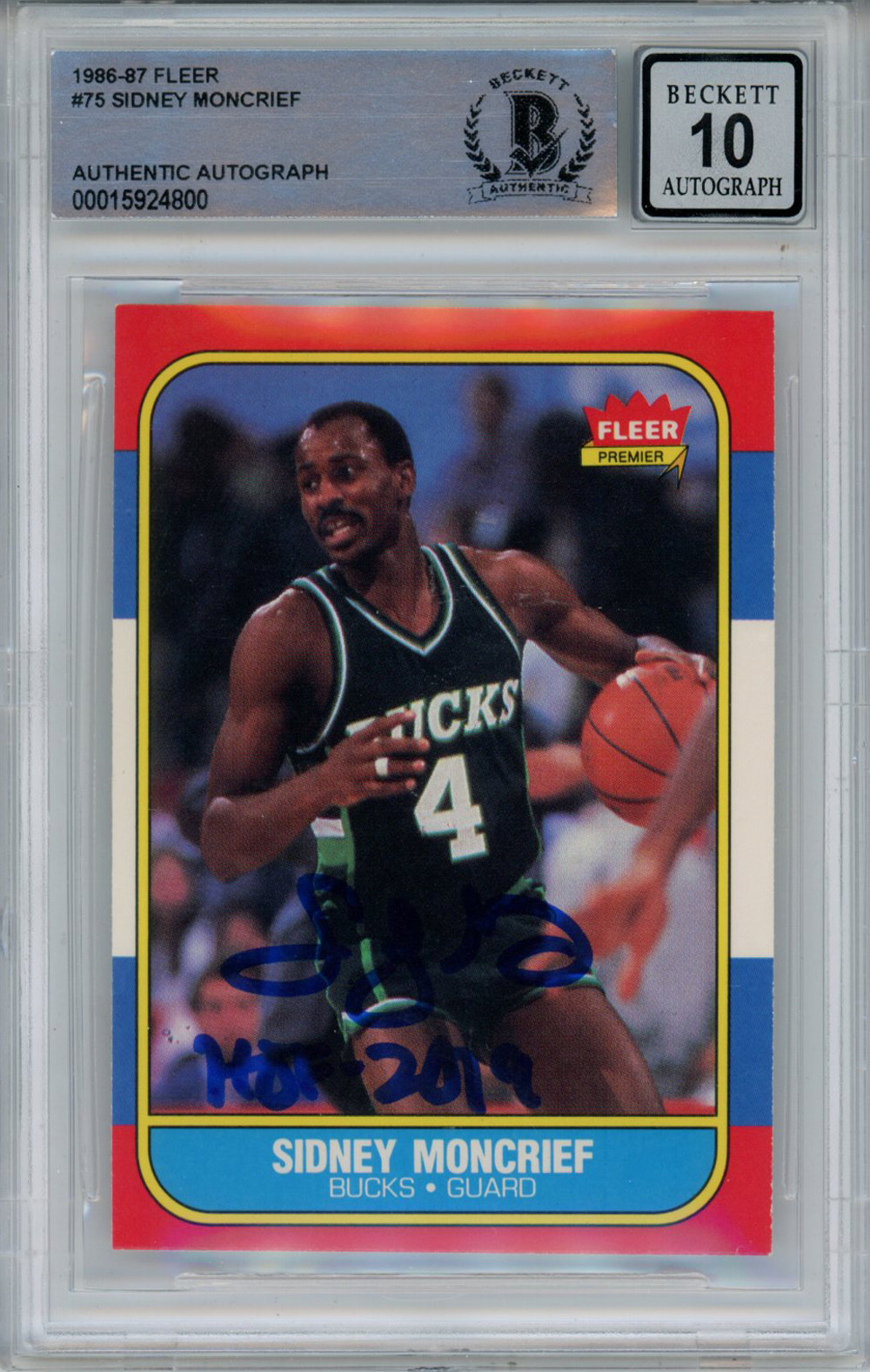 Sidney Moncrief Signed 1986-87 Fleer #75 Rookie Card Beckett 10 Slab