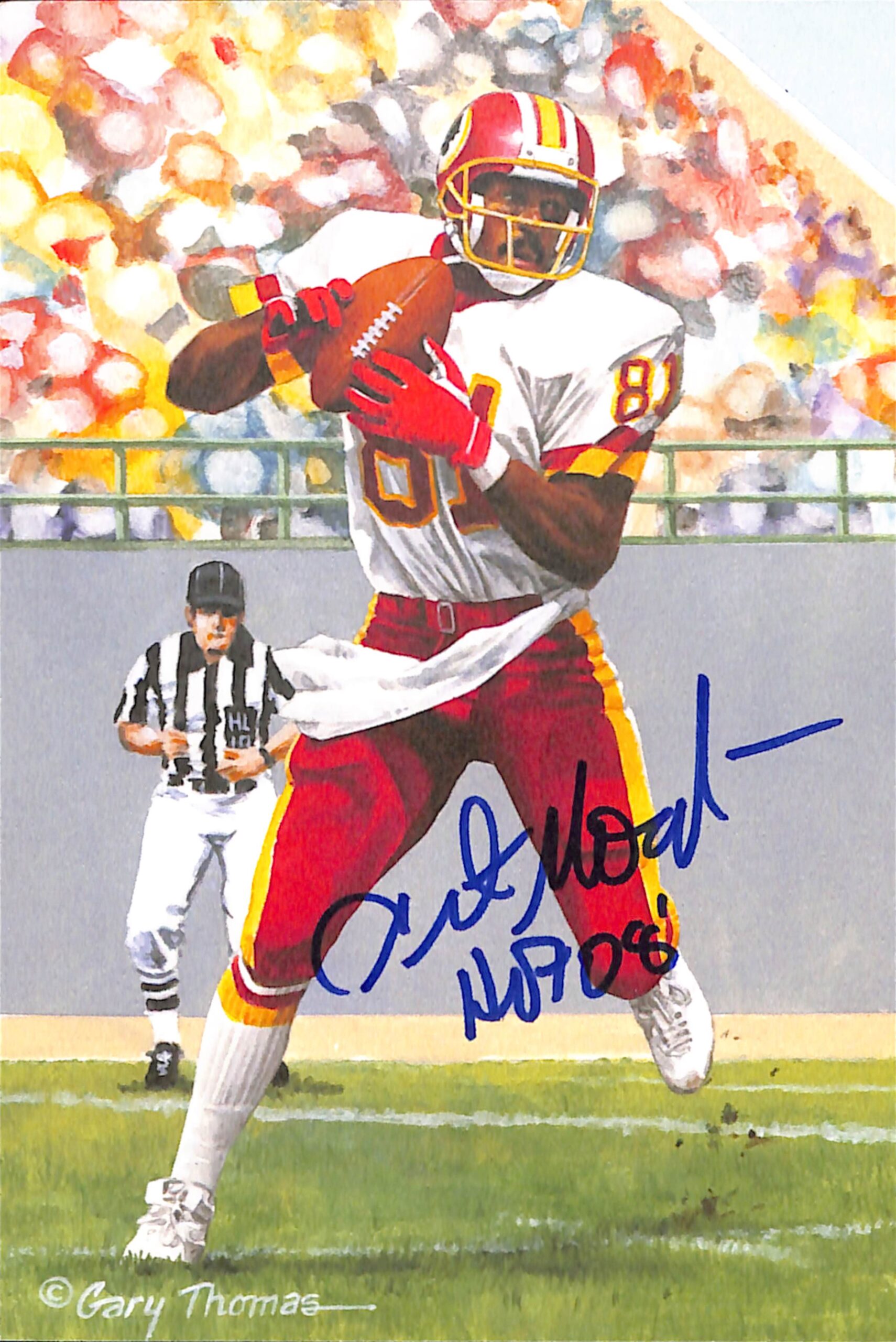 Art Monk Signed Washington Redskins Goal Line Art Card Beckett