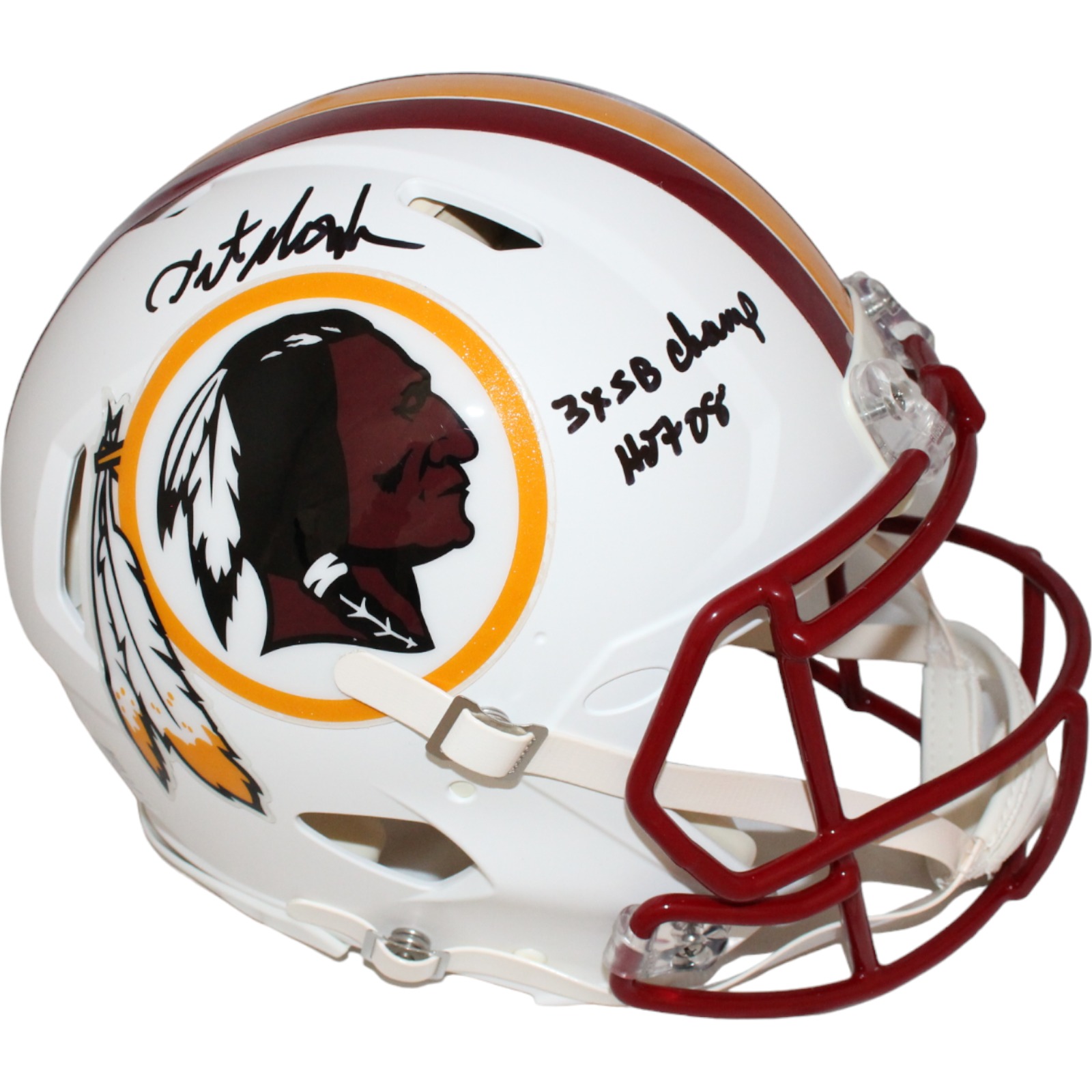 Art Monk Signed Washington Redskins Flt White Pro Helmet 2 insc. BAS