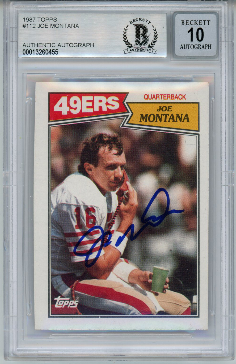 Joe Montana Autographed 1987 Topps #112 Trading Card BAS 10 Slab