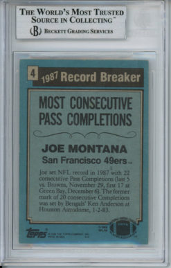 Joe Montana Autographed 1988 Topps #4 Trading Card Beckett Slab
