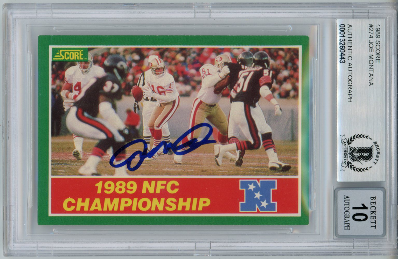 Joe Montana Autographed 1989 Score #274 Trading Card BAS 10 Slab