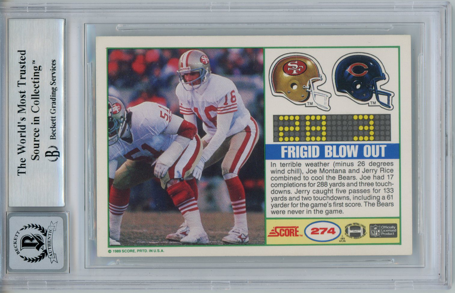 Joe Montana Autographed 1989 Score #274 Trading Card BAS 10 Slab