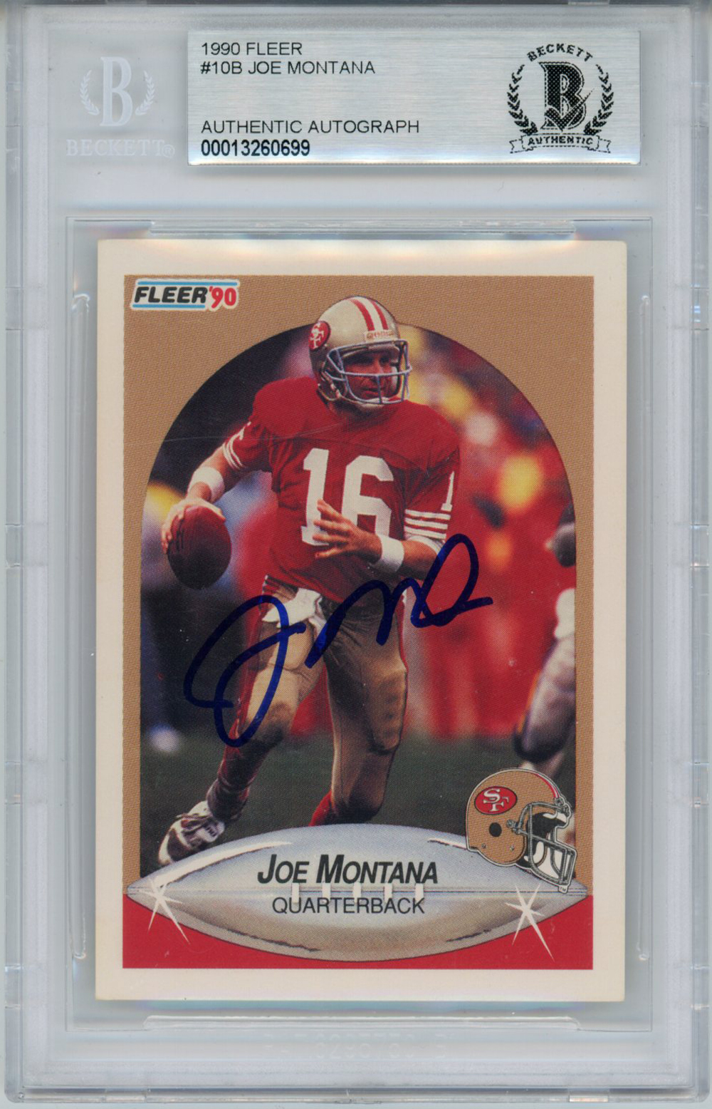 Joe Montana Autographed/Signed 1990 Fleer #10 Trading Card BAS Slab