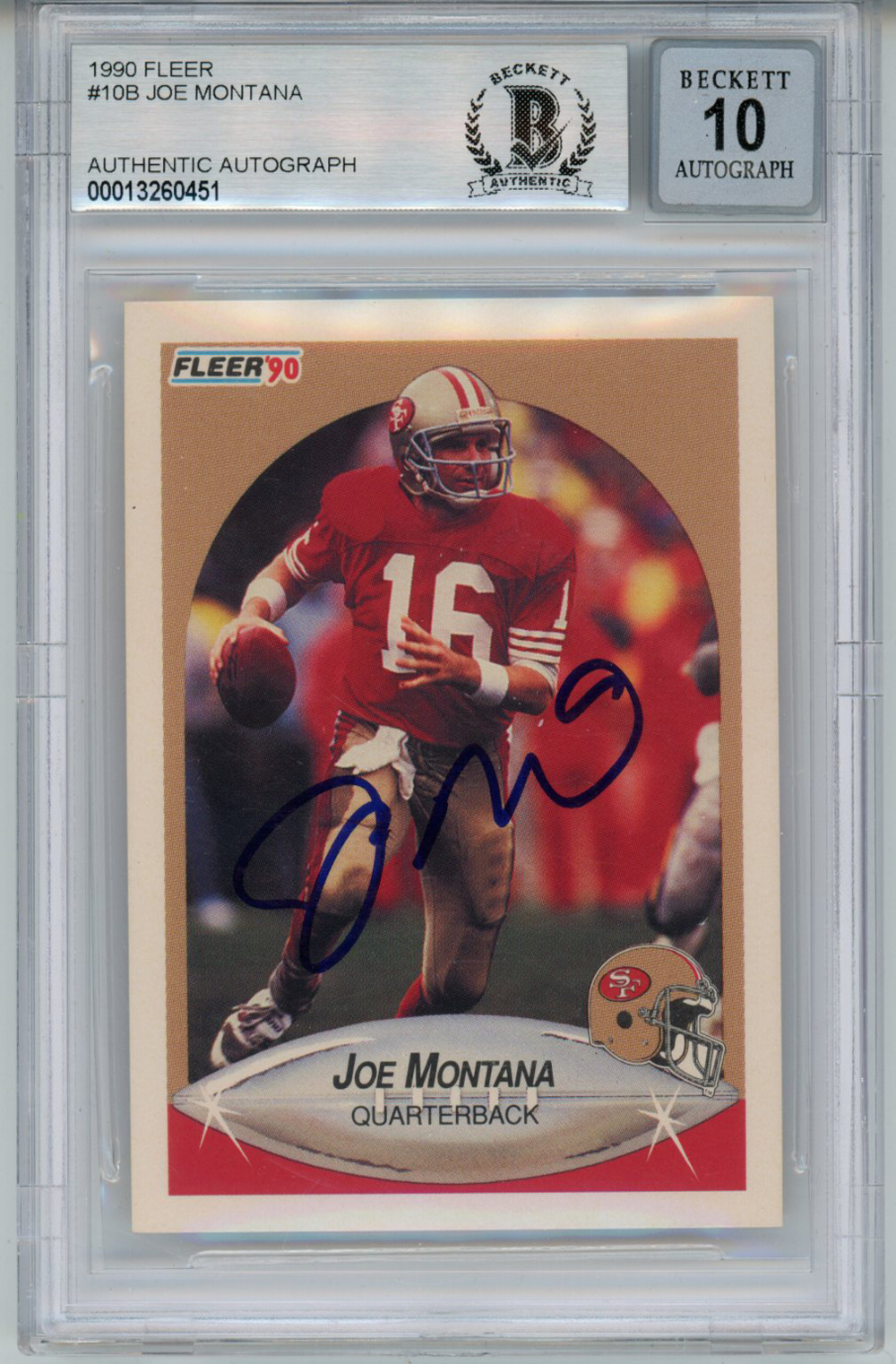 Joe Montana Autographed 1990 Fleer #108 Trading Card BAS 10 Slab