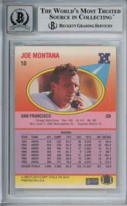 Joe Montana Autographed 1990 Fleer #10 Trading Card Beckett 10 Slab