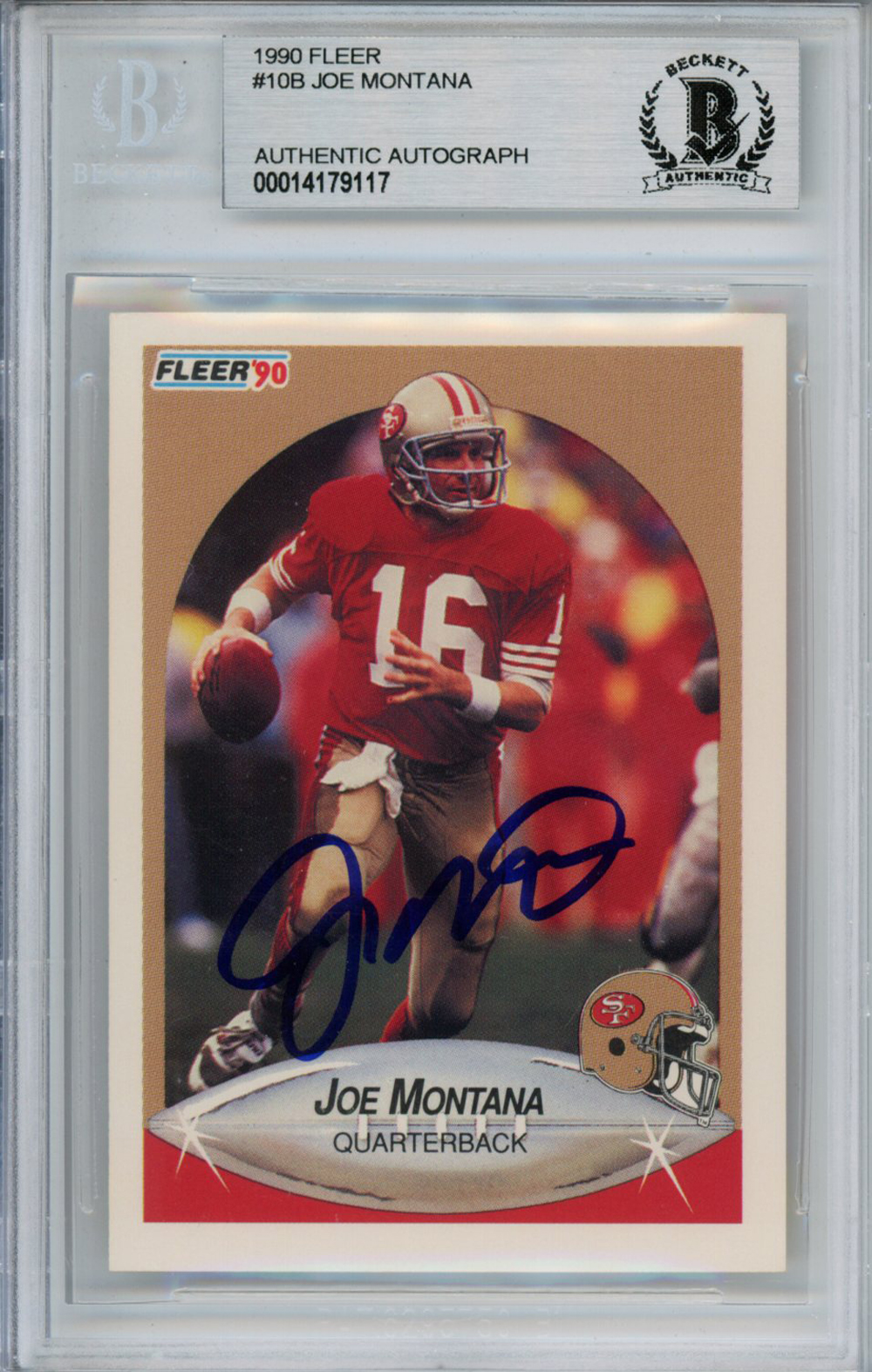 Joe Montana Autographed 1990 Fleer #10 Trading Card Beckett Slab