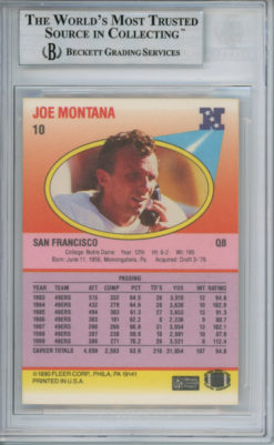 Joe Montana Autographed 1990 Fleer #10 Trading Card Beckett Slab