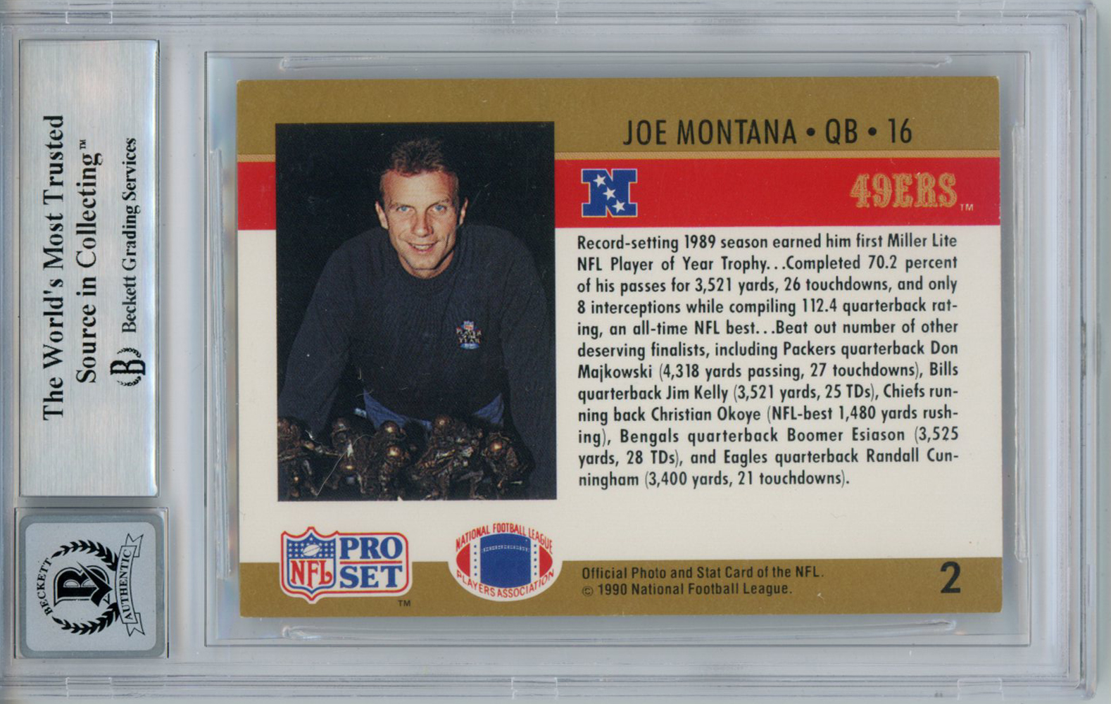 Joe Montana Autographed 1990 Pro Set #2A Trading Card BAS 10 Slab