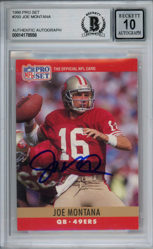 Joe Montana Autographed 1990 Pro Set #293 Trading Card Beckett 10 Slab