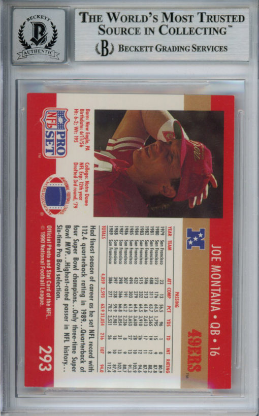 Joe Montana Autographed 1990 Pro Set #293 Trading Card Beckett 10 Slab