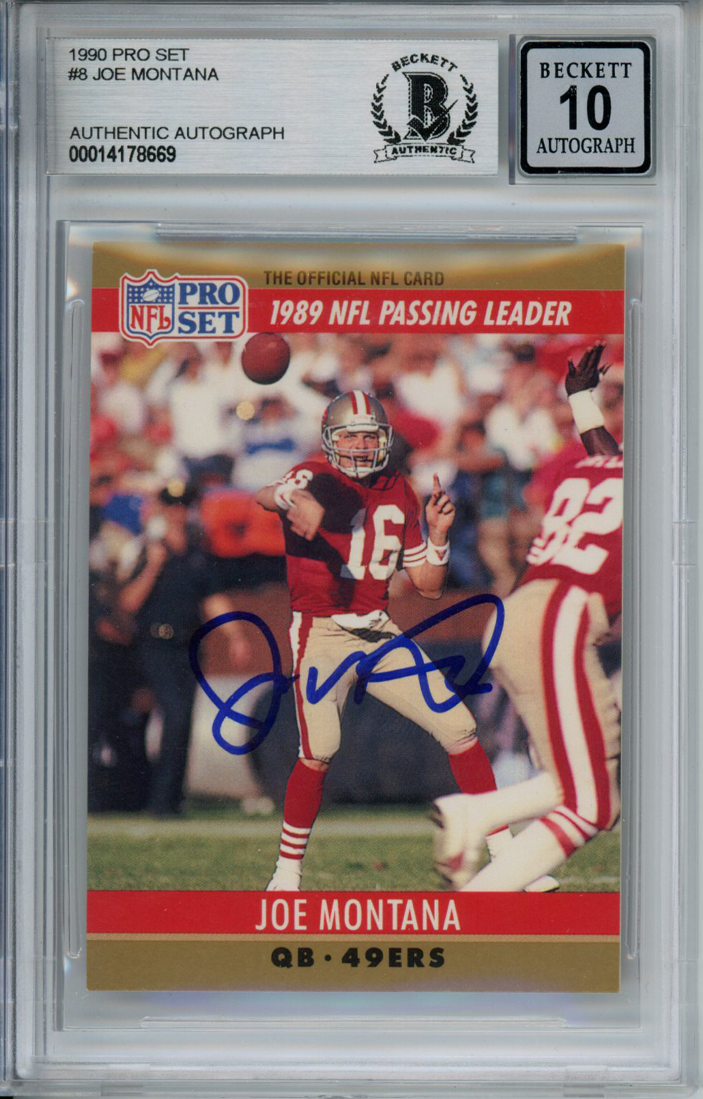 Joe Montana Autographed 1990 Pro Set #8 Trading Card Beckett 10 Slab