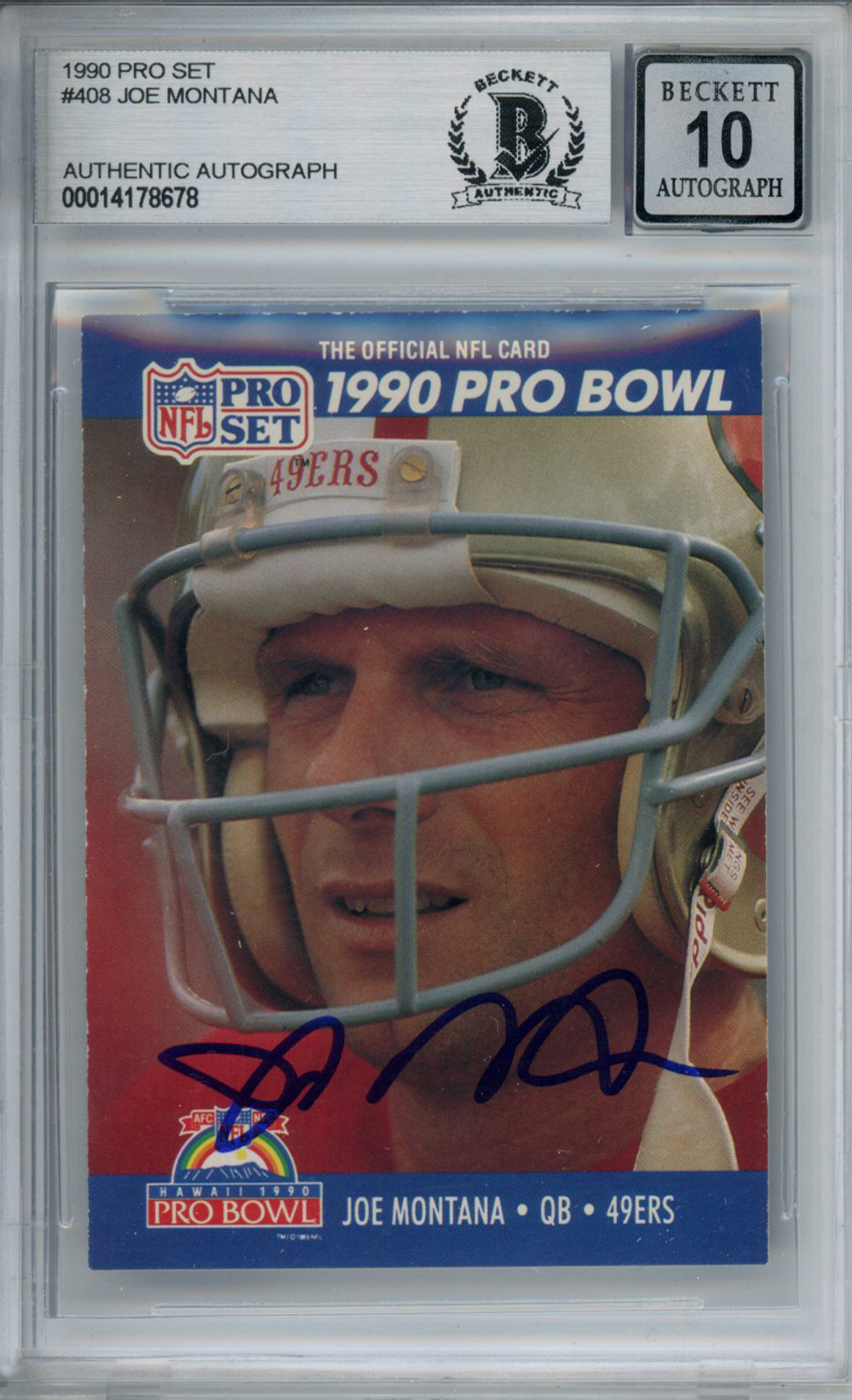 Joe Montana Autographed 1990 Pro Set #408 Trading Card Beckett 10 Slab