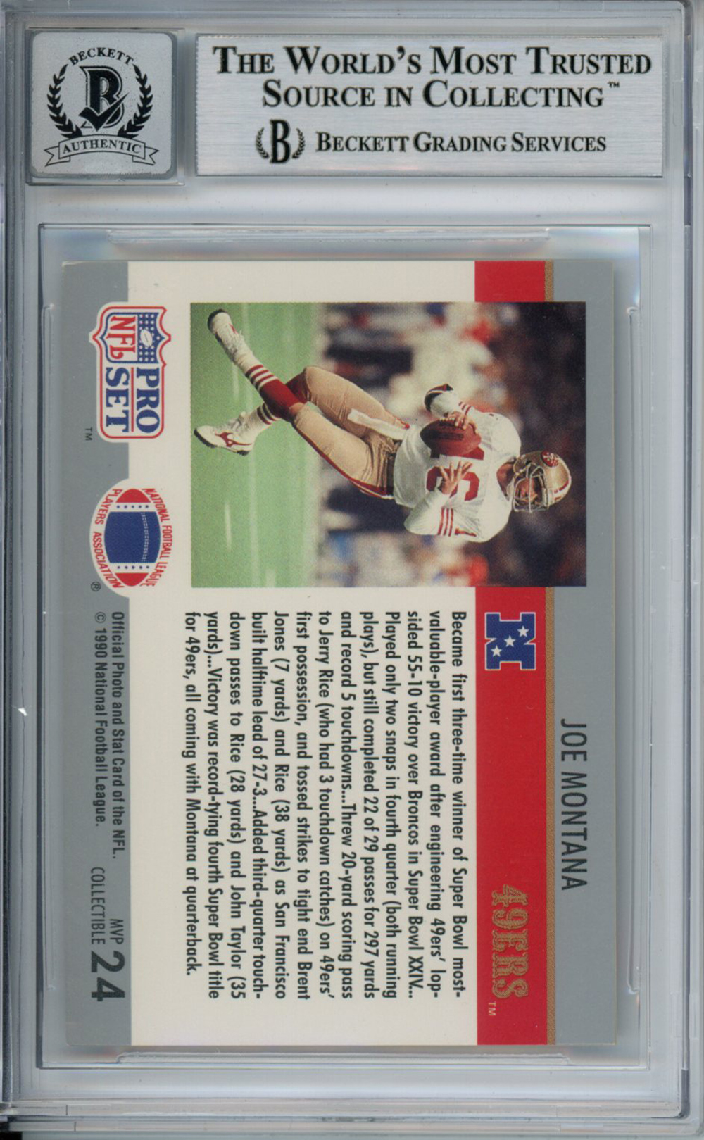 Joe Montana Autographed 1990 Pro Set #24 Trading Card Beckett 10 Slab