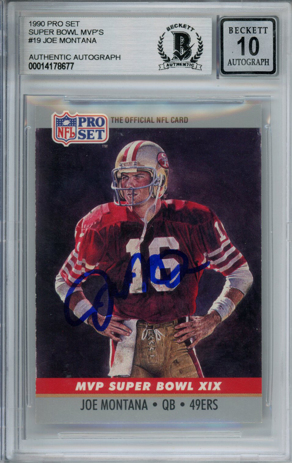 Joe Montana Autographed 1990 Pro Set #19 Trading Card Beckett 10 Slab