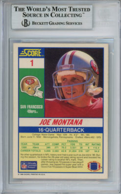 Joe Montana Autographed 1990 Score #1 Trading Card Beckett Slab