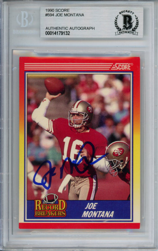 Joe Montana Autographed 1990 Score #594 Trading Card Beckett Slab