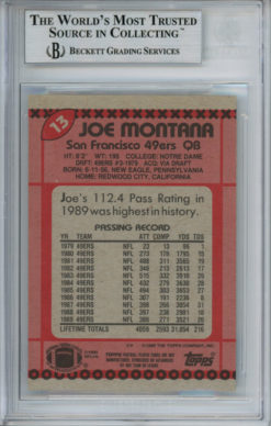 Joe Montana Autographed 1990 Topps #13 Trading Card Beckett Slab