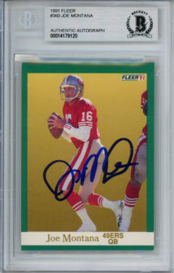 Joe Montana Autographed 1991 Fleer #360 Trading Card Beckett Slab
